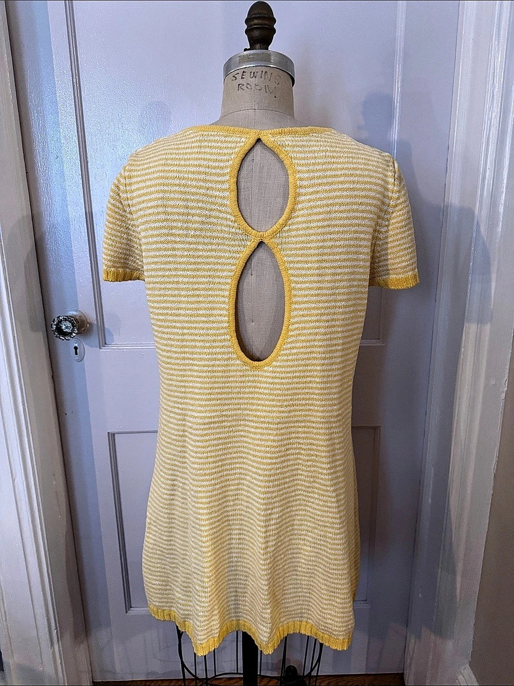 NWOT Ciao Lucia! Floriana Soleil Yellow & White Striped Cutout Back Mini Dress